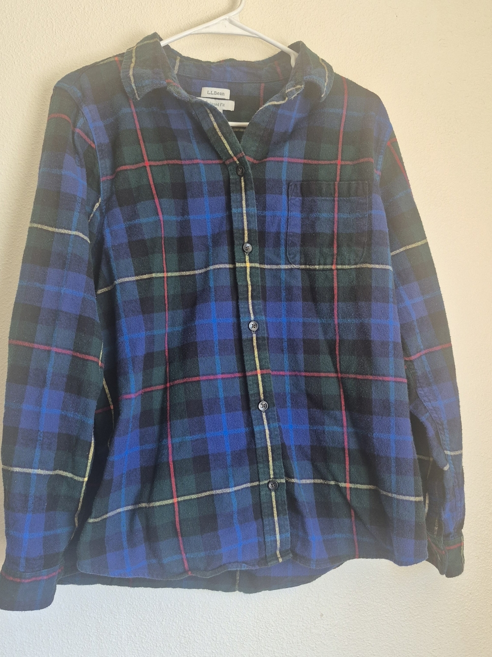 L.L.Bean Green & Blue Plaid Flannel Relaxed Fit Shirt